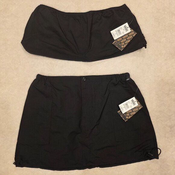 Vans Riley Black Parachute Bungee Cord Miniskirt W/Strapless Crop Tube Top - Picture 1 of 12